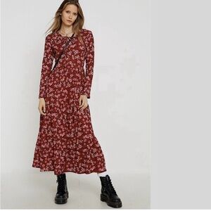 Free People Tiers Of Joy Bohemian Red Floral Long Sleeve Dress